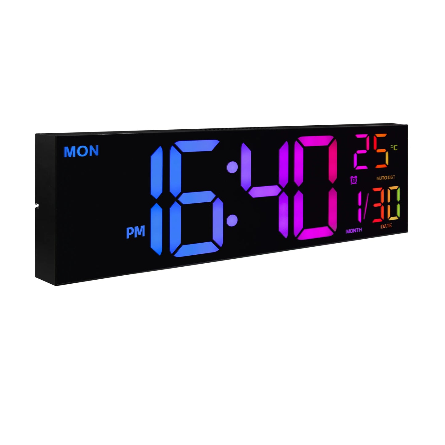 Large Digital Wall Clock LED Display Remote Alarm Temperature RGB