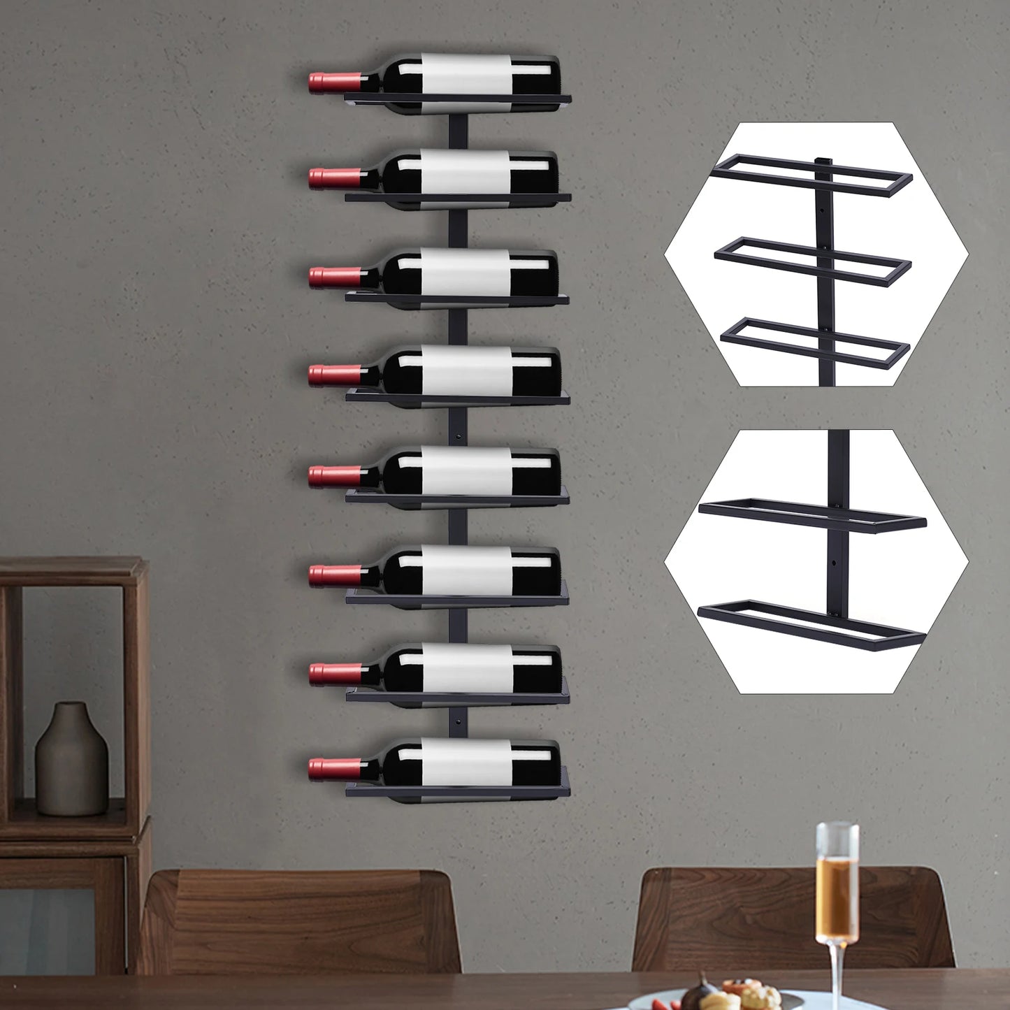 8 Layer Wall Mounted Wine Rack Detachable Storage Organizer for Home Bar