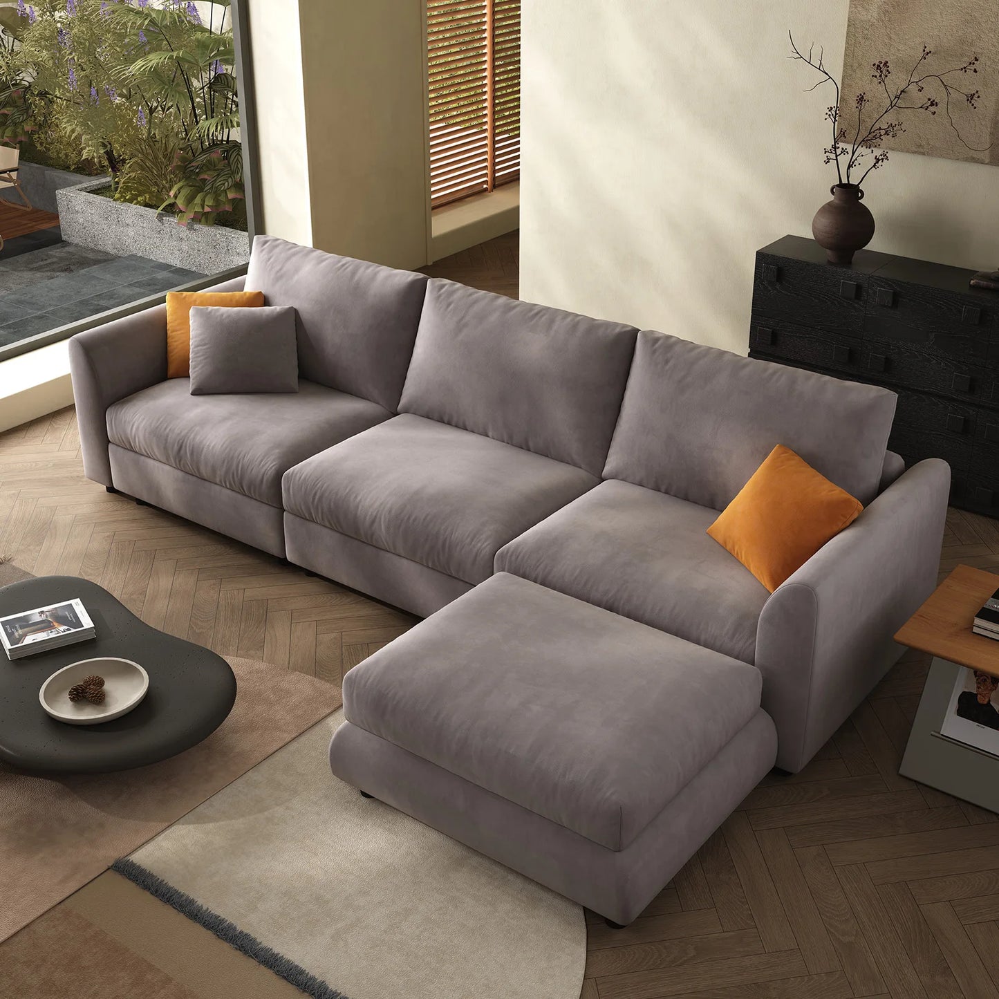 Ljustra Comfy Cloud Couch 108.2" Modern Sectional Sofa with Ottoman