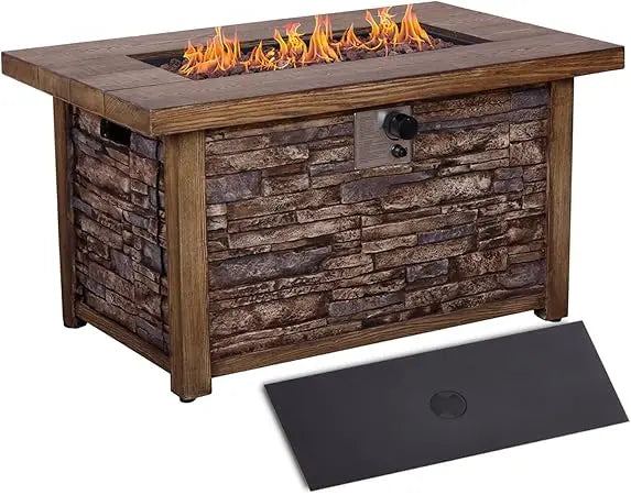 Ljustra Outdoor Rectangular Propane Fire Pit Table 50000 BTU Weather Cover