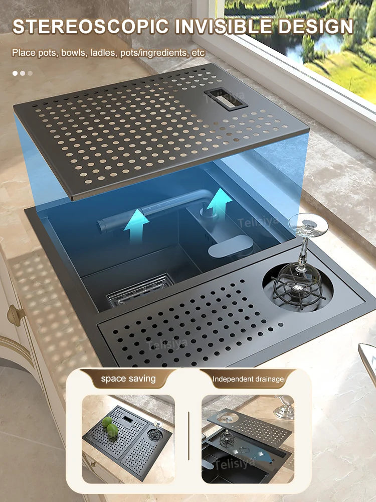 Hidden Stainless Steel Bar Sink Undermount Mini RV Washbasin Multifunctional