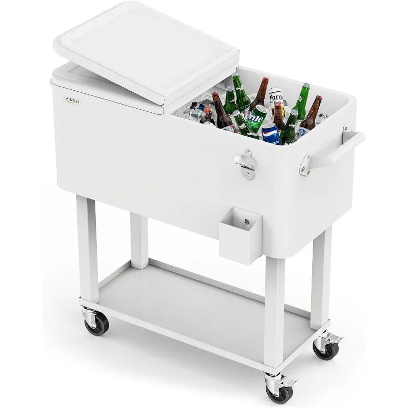 Ljustra 80 Quart Rolling Ice Chest Portable Cooler Cart with Shelf