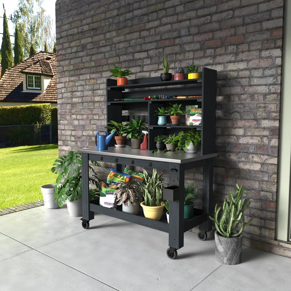 Large Outdoor Potting Bench Prep Station with Stainless Steel Top