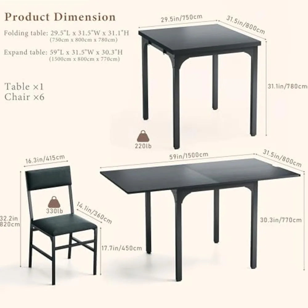 7-Piece Extendable Dining Table Set for 4-6 with 6 Chairs