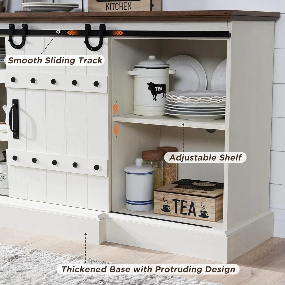 75 Inch Farmhouse Sideboard Buffet Cabinet with Sliding Barn Door