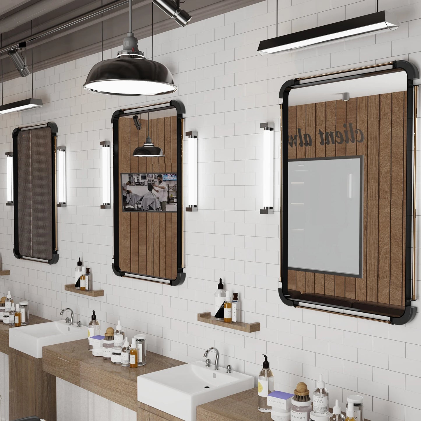 Vintage Wall Mounted Decorative Accent Mirror Industrial Style 90cm