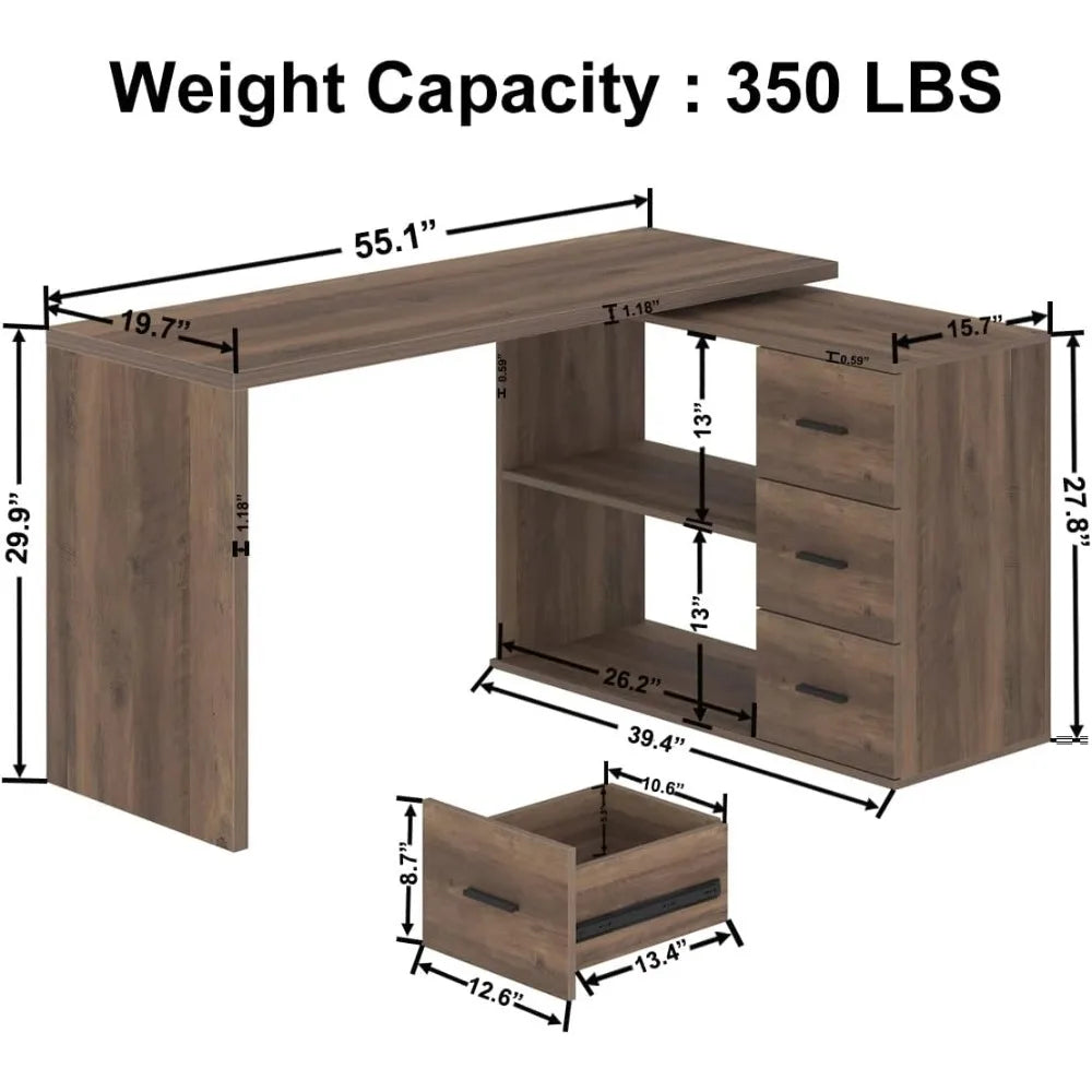 Large Corner Industrial Wood Desk with Storage for Home Office