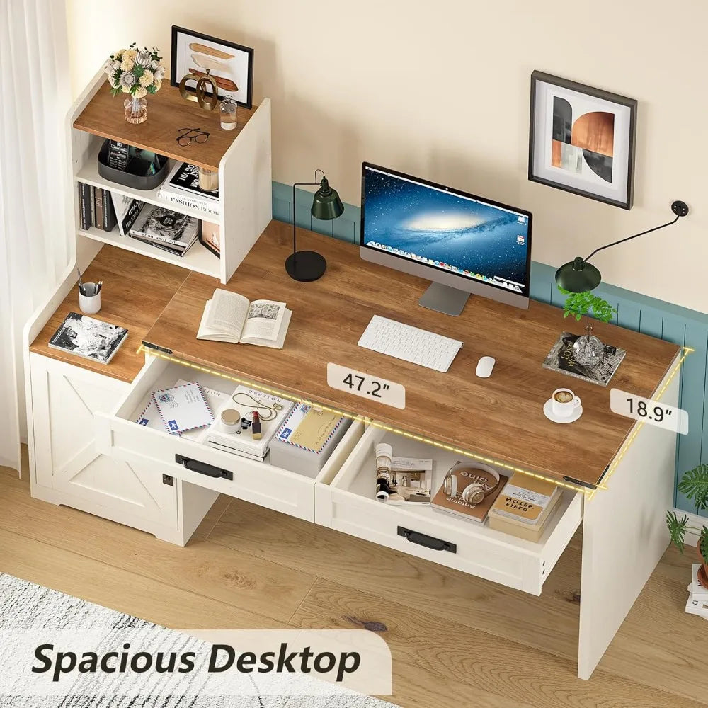 Farmhouse Computer Desk with Drawers and Shelves Home Office Furniture