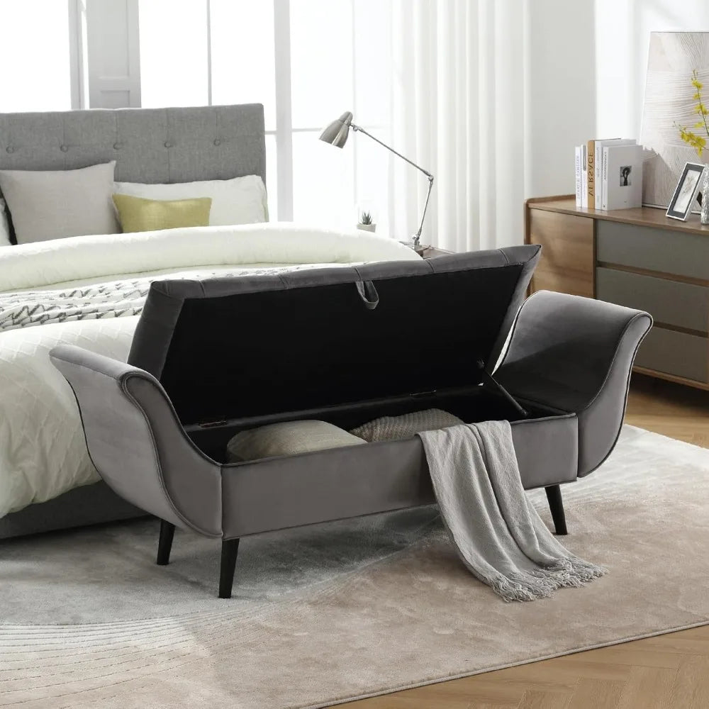65 Inch Velvet Tufted Storage Bench Ottoman for Bedroom Entryway