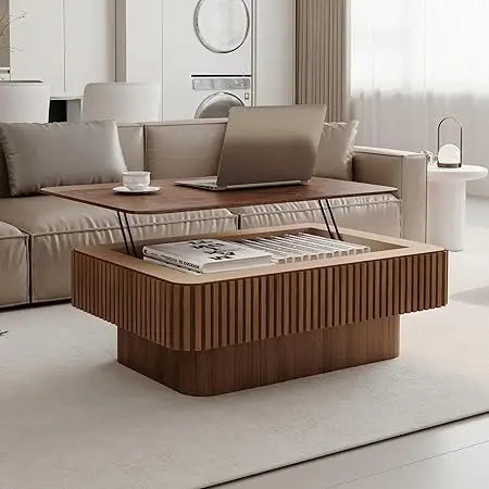 Modern Lift Top Coffee Table with Hidden Storage Oval Design 47.2"