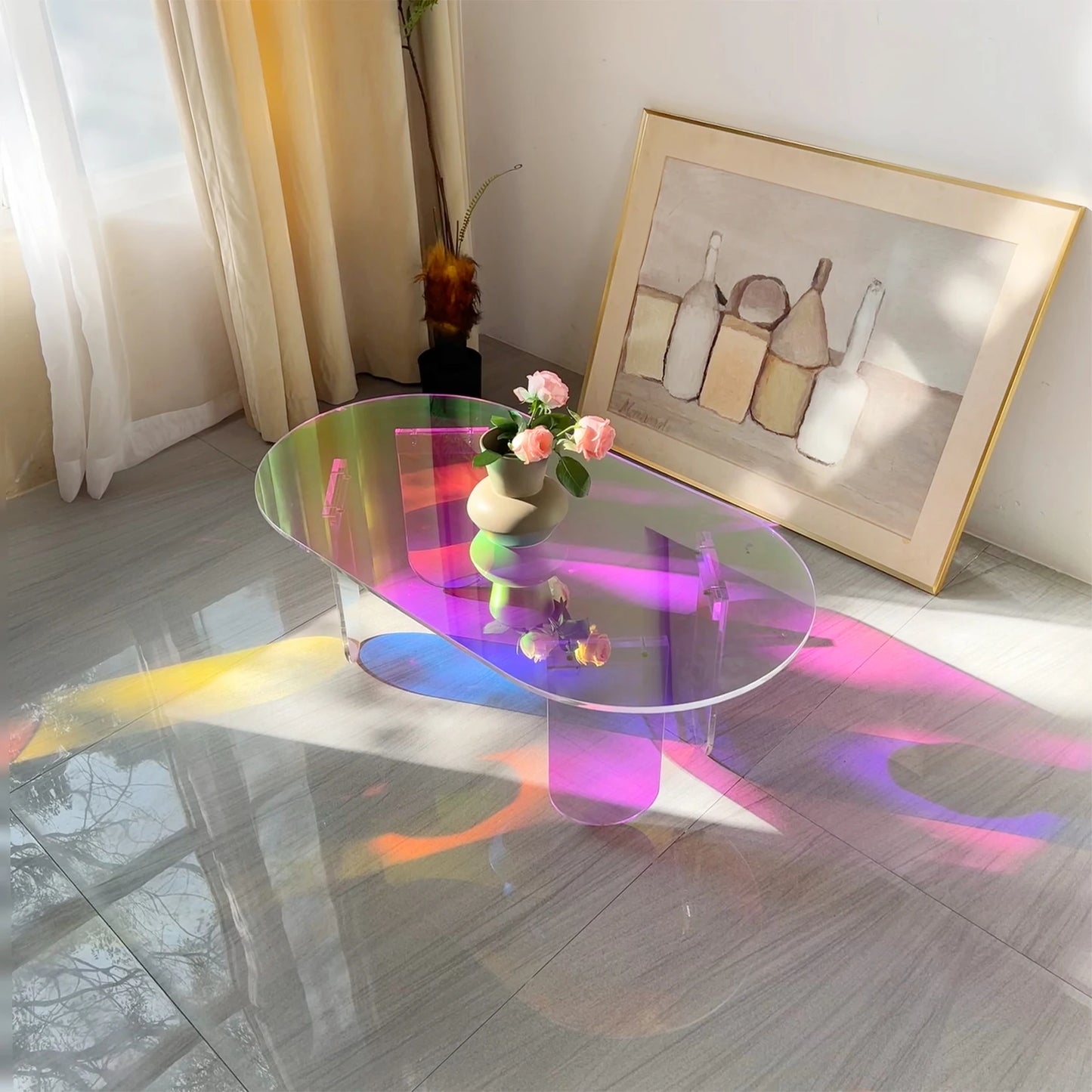 Iridescent Acrylic Coffee Table Modern End Table Minimalist Design 37.4in