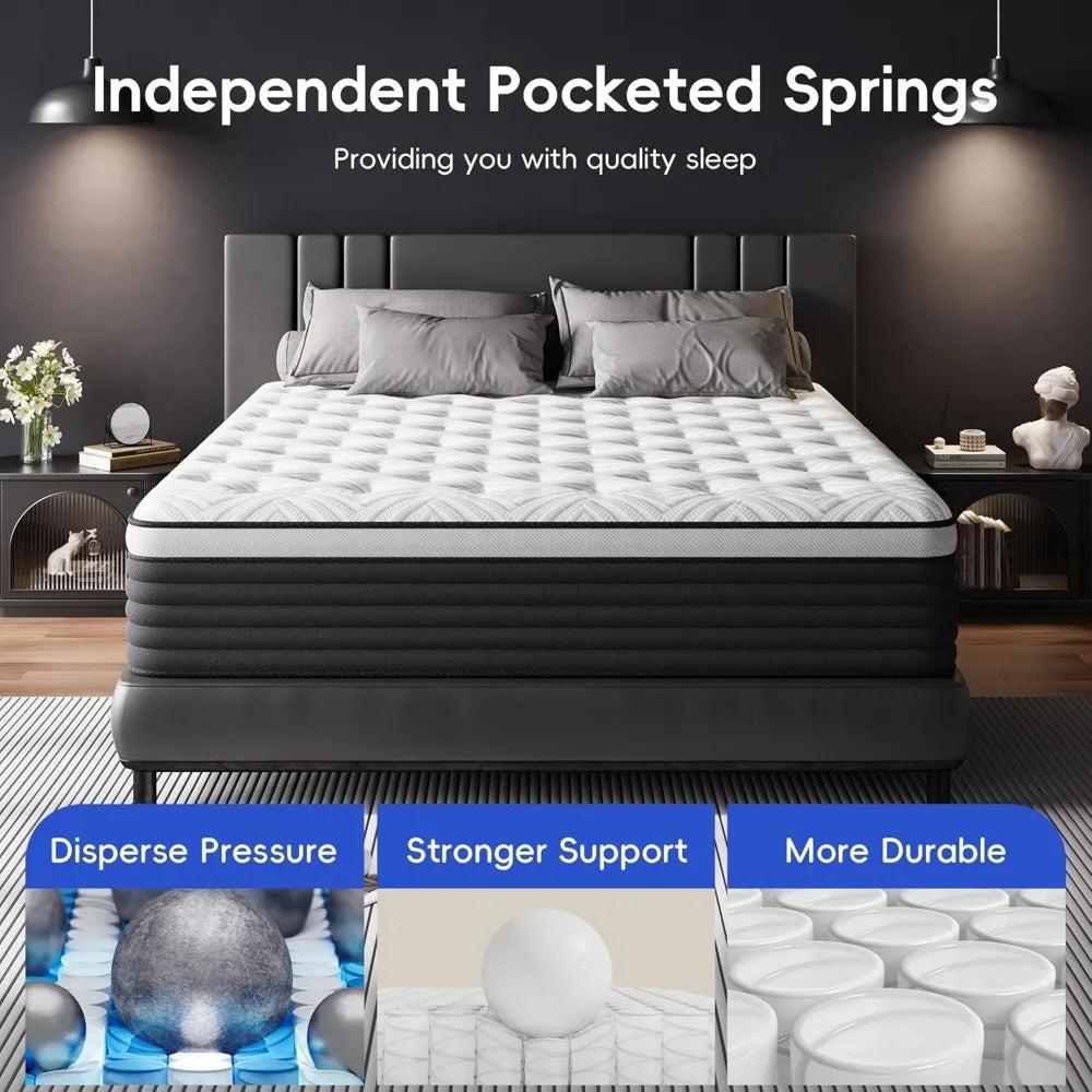 Ljustra Hybrid 12 Inch Mattress Memory Foam Pocket Spring Pain Relief