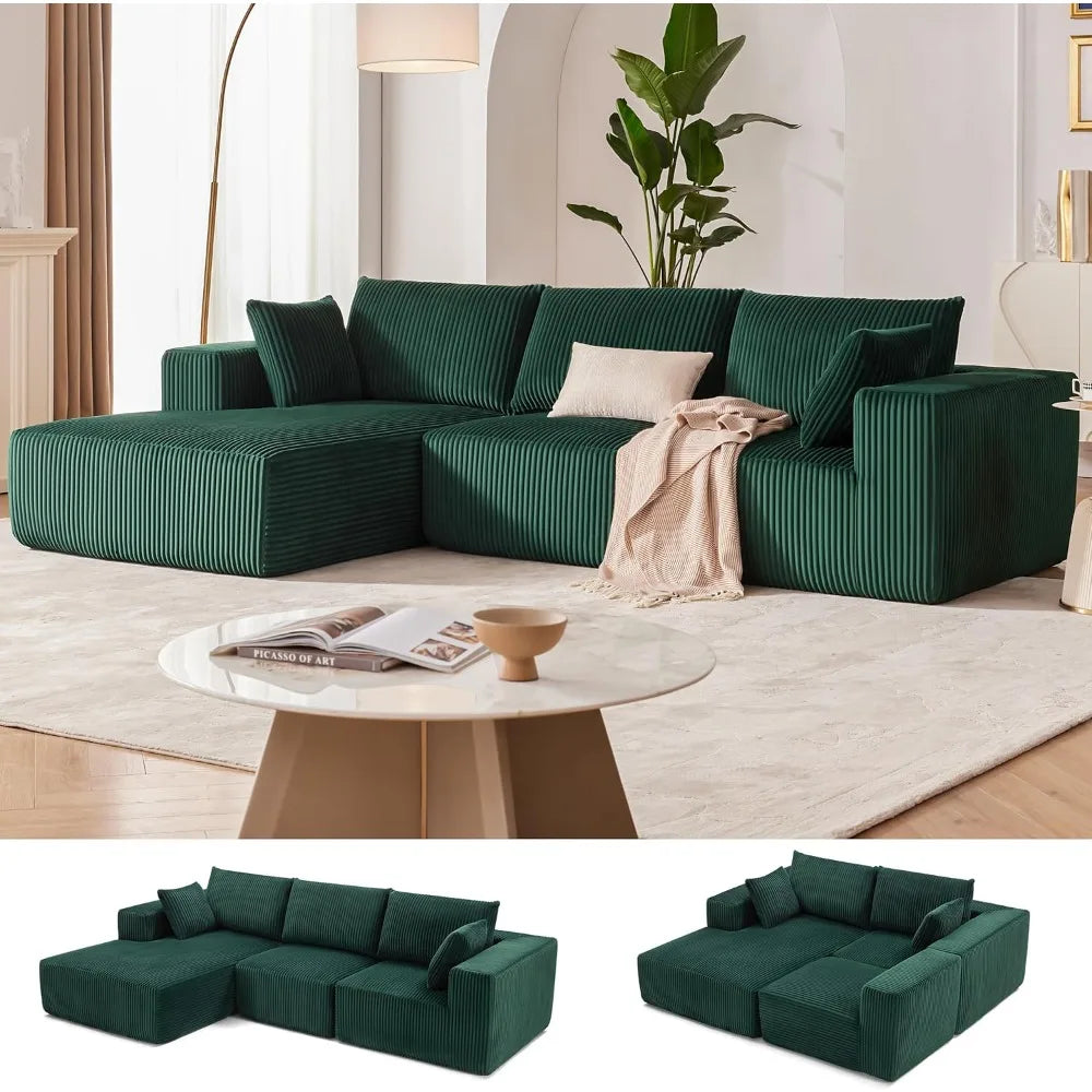 Ljustra 108" Modular L-Shaped Sectional Sofa Couch, Deep Seat, Modern Morocco Green