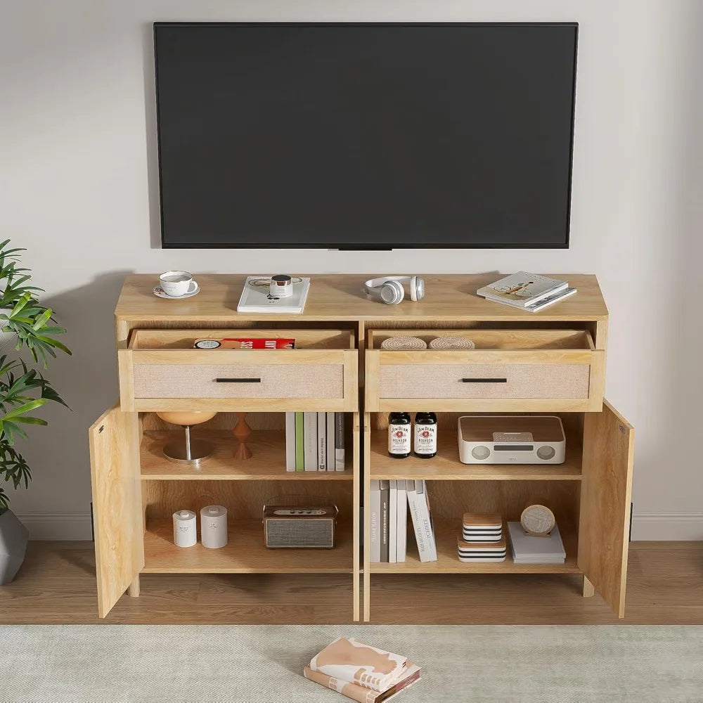 Farmhouse TV Stand for 65 Inch TV with Storage and Adjustable Shelves