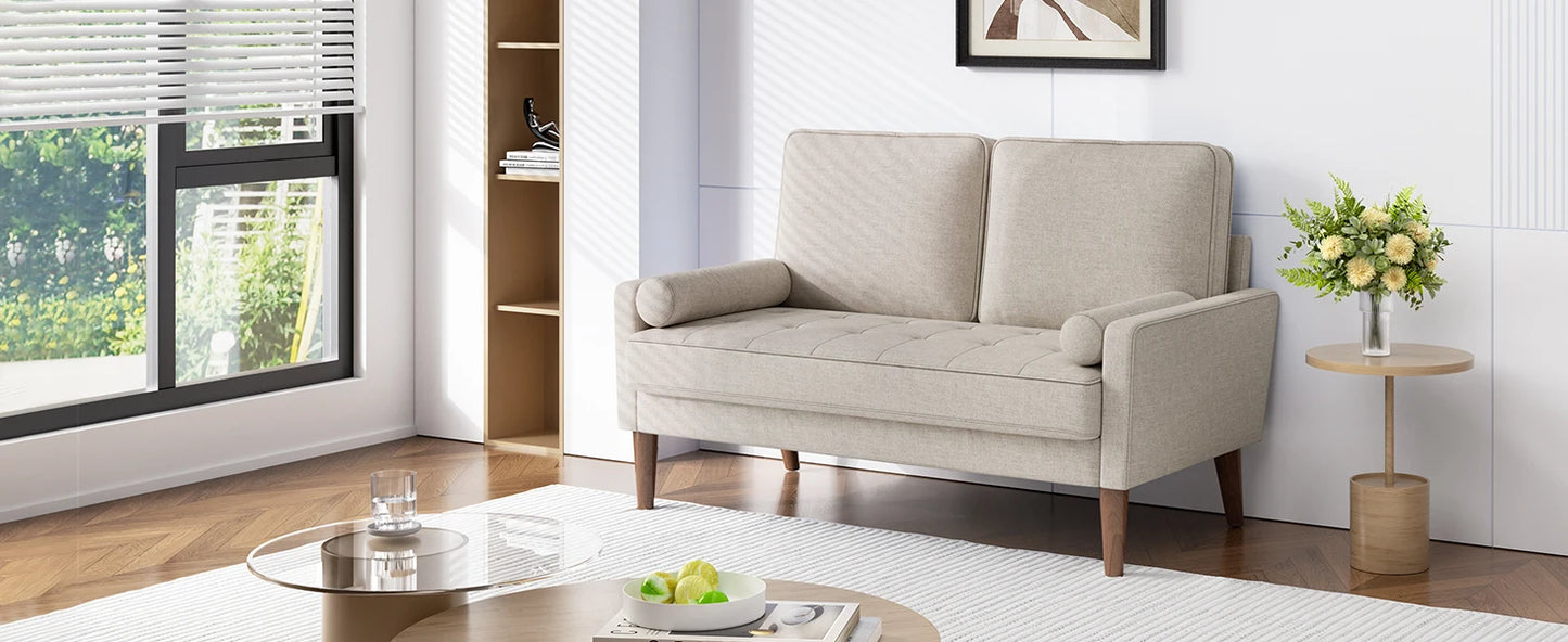 Modern 48" Linen Loveseat Sofa 2-Seater Couch with Pillow for Small Spaces Apartment