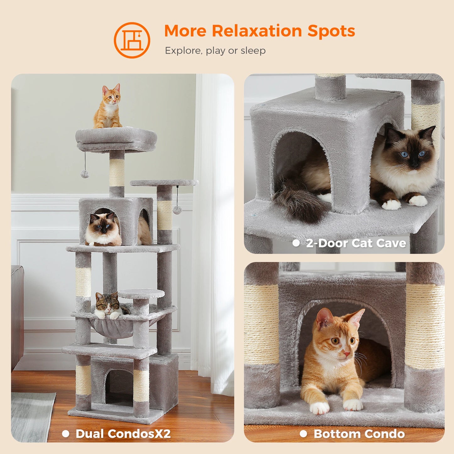 Large Cat Tree Tower Indoor Cats Scratching Posts Hammock Condo Toys