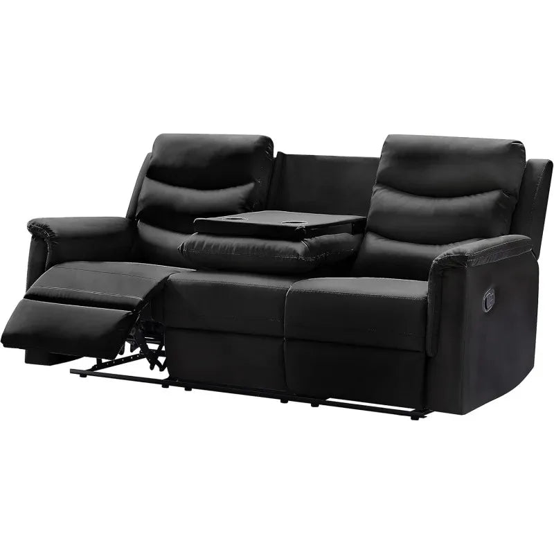 77" Faux Leather Reclining Loveseat Sofa w/ 2 Recliners, Cup Holders, Console – Manual Recliner Couch