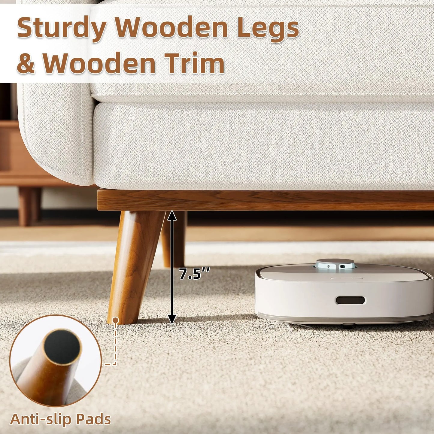 Ljustra 65 Inch Mid Century Modern Loveseat Sofa Couch Linen Upholstery