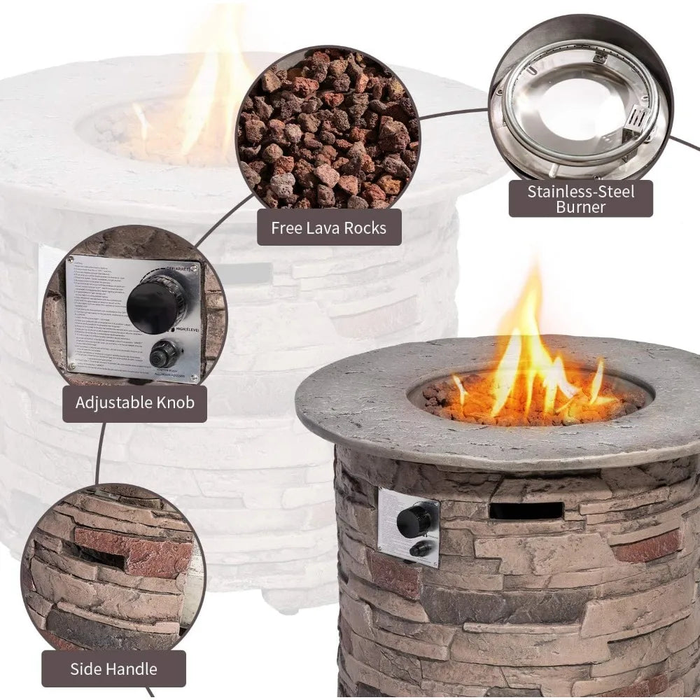 Outdoor Propane Fire Pit Table 40000 BTU Round Gas Fire Column