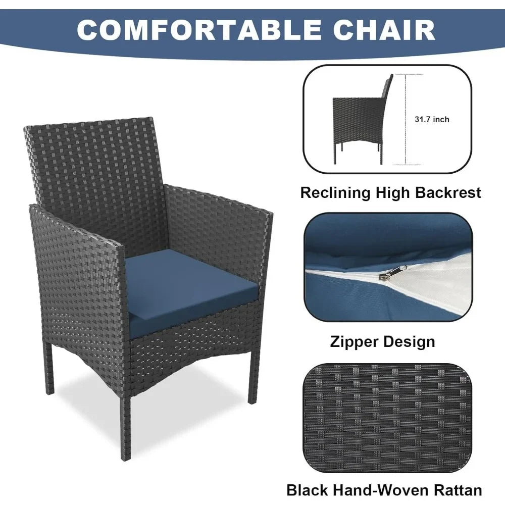 4-Piece Outdoor Wicker Patio Furniture Set with Cushions Table