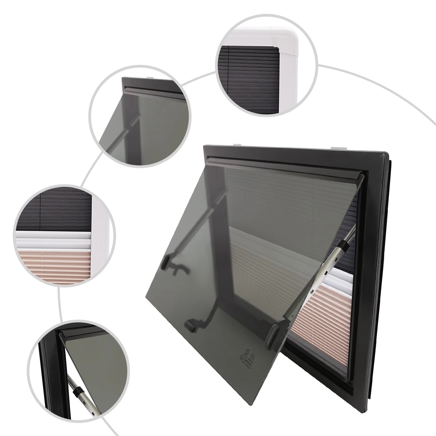 RV Push-out Window Aluminum Alloy Tempered Glass 65 Degree Lockable Handle