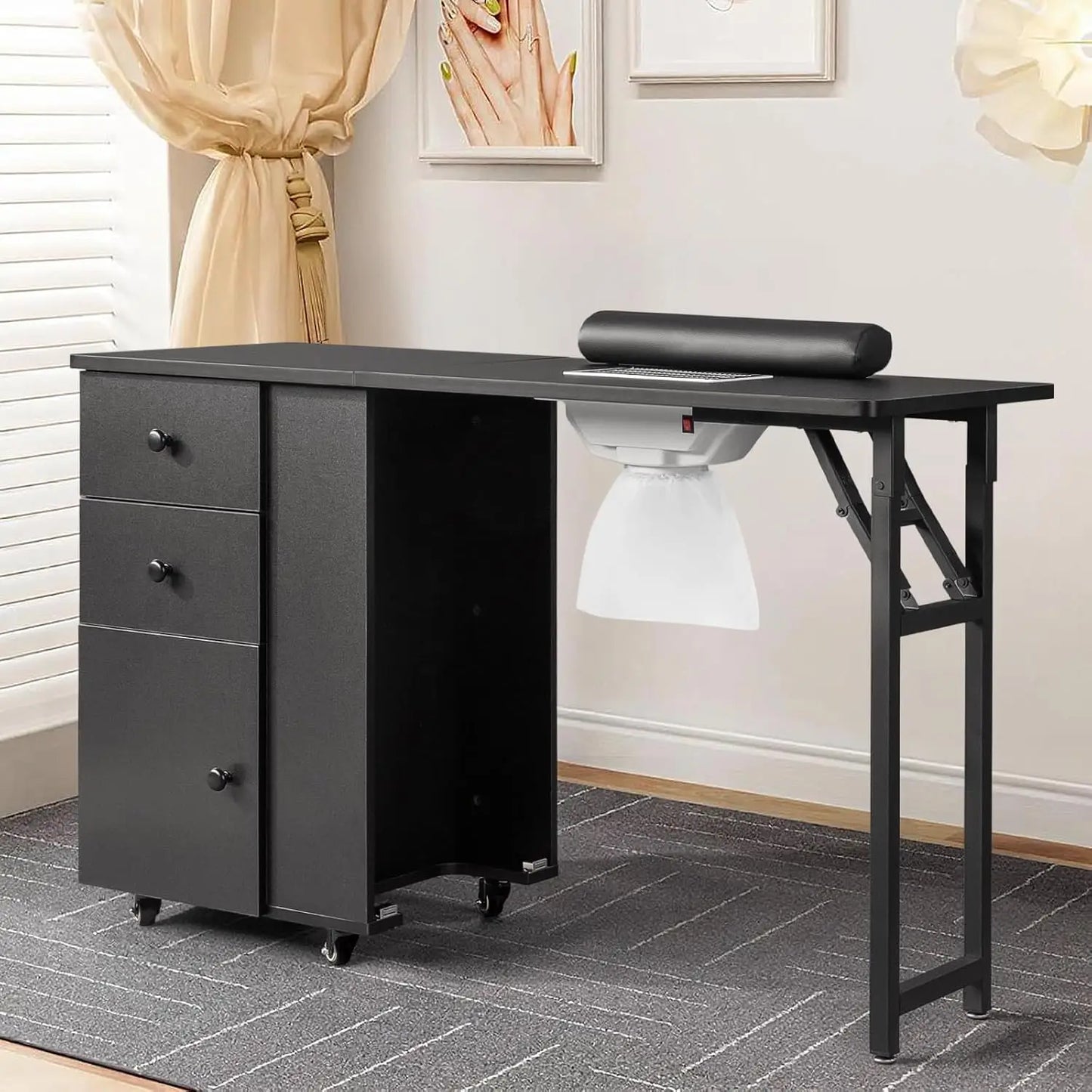 Foldable Manicure Table with Dust Collector for Nail Salon Home Use