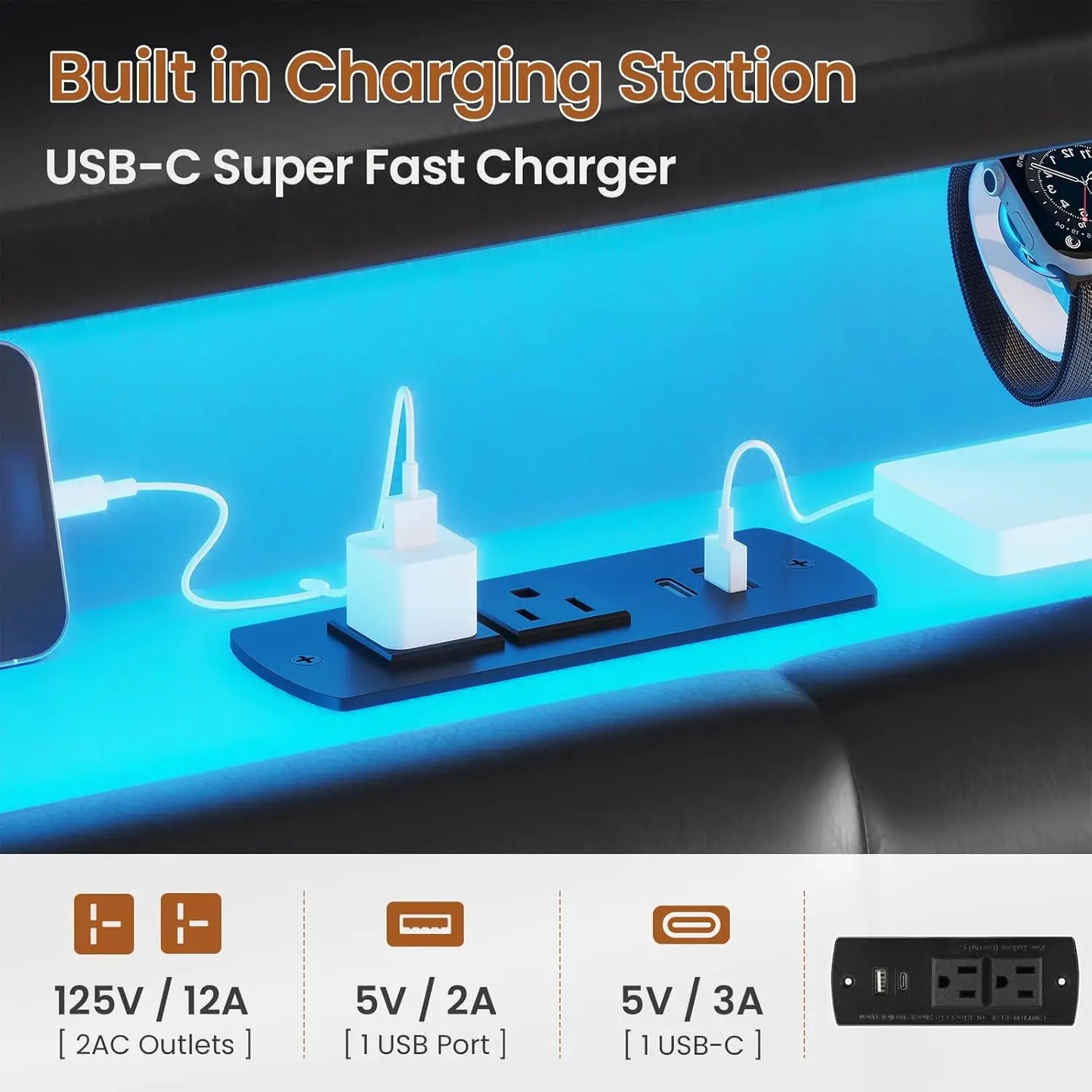 Lift Up Storage Queen Bed Frame with Charging Station and LED Lights