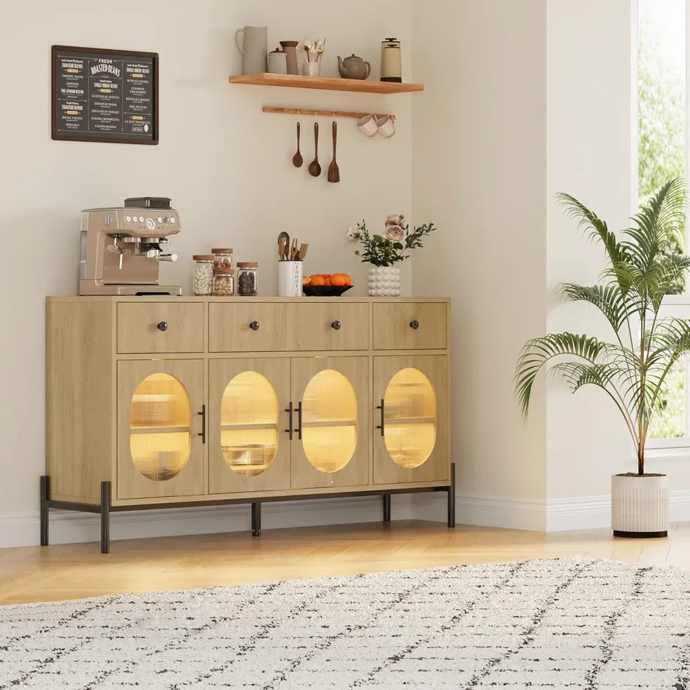 62 Inch Large Sideboard Buffet Storage Modern Farmhouse Coffee Bar