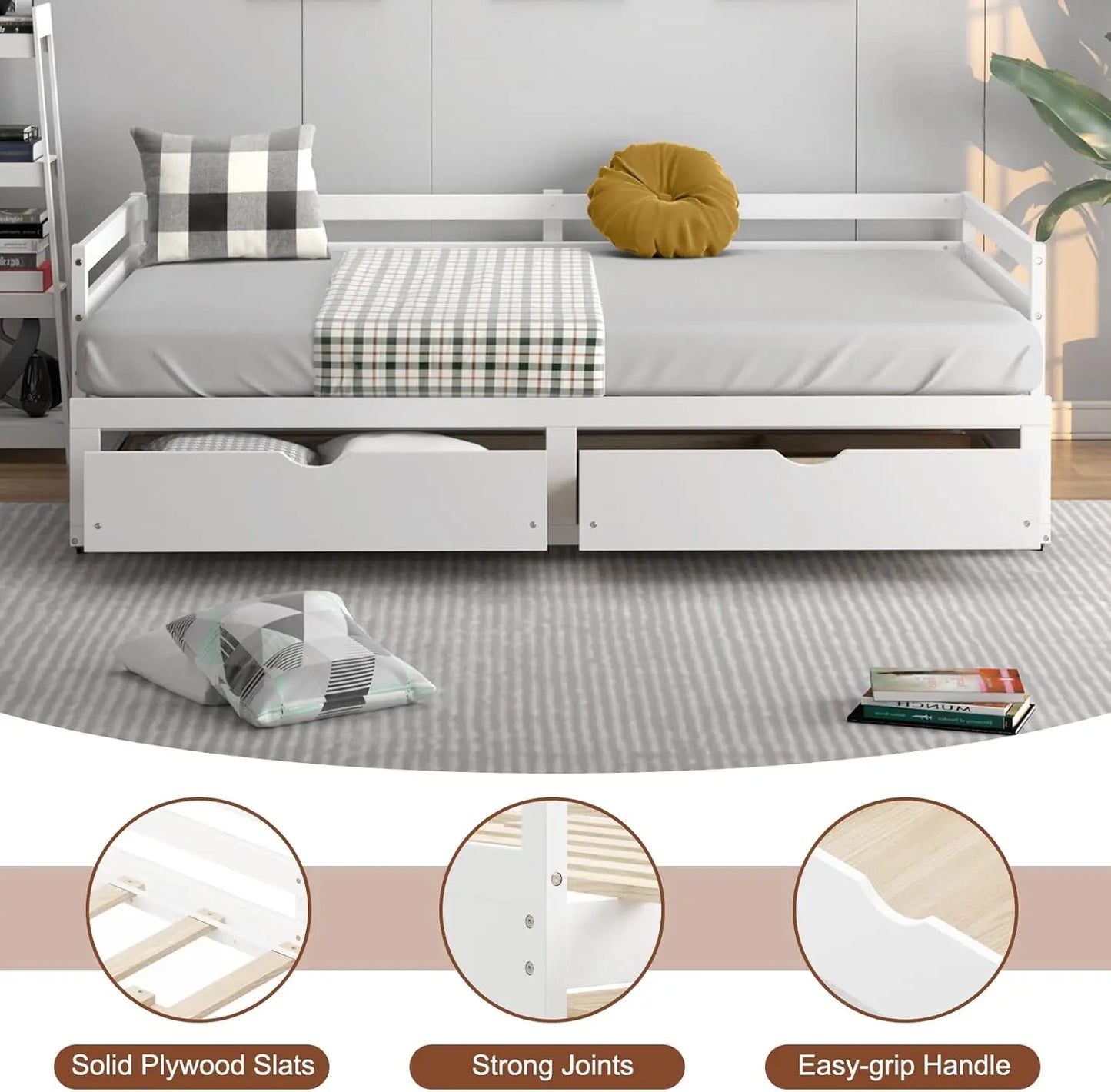 Twin to King Daybed with Trundle and Storage Drawers Modern Sofa Bed