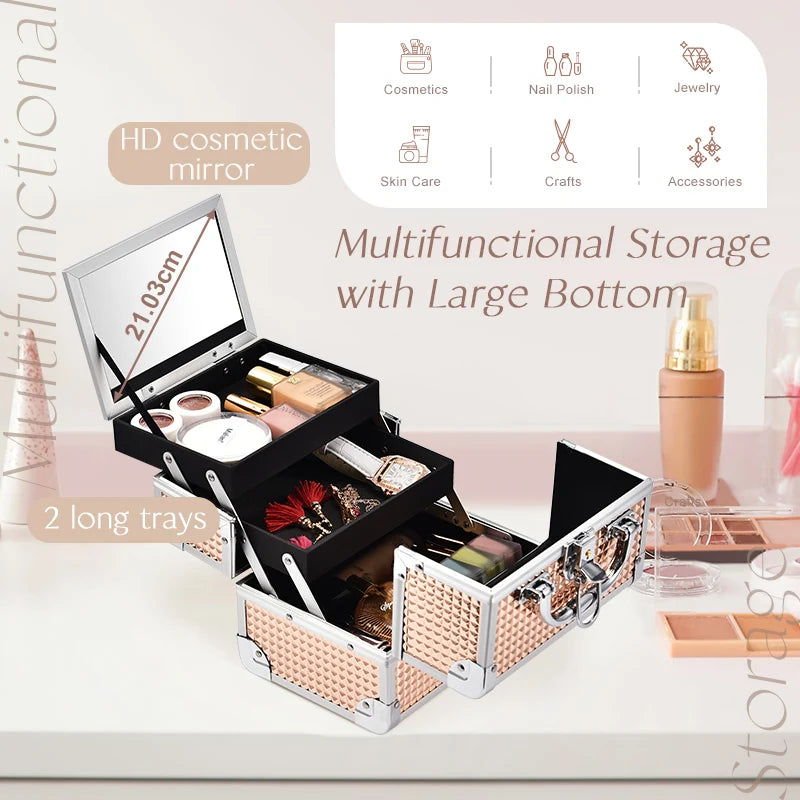 Ljustra Portable Unicorn Makeup Case with Lock Mirror and Trays Storage Box