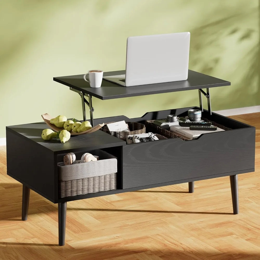 Wooden Lift Top Coffee Table with Hidden Storage for Living Room