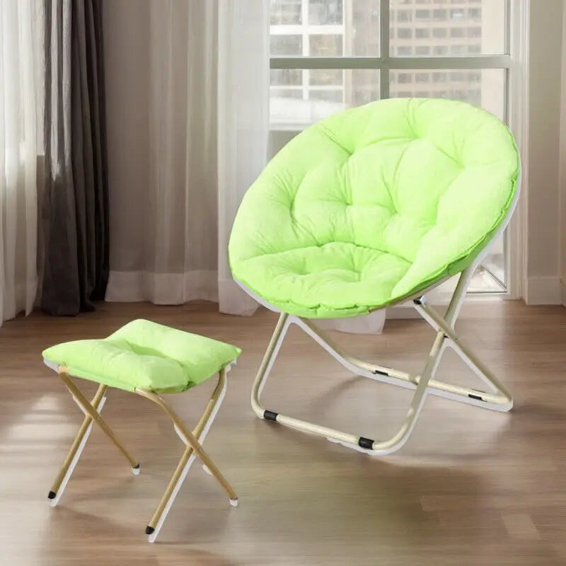 Ljustra Comfortable Faux Fur Saucer Chair Folding Lounge Chair Moon Shape
