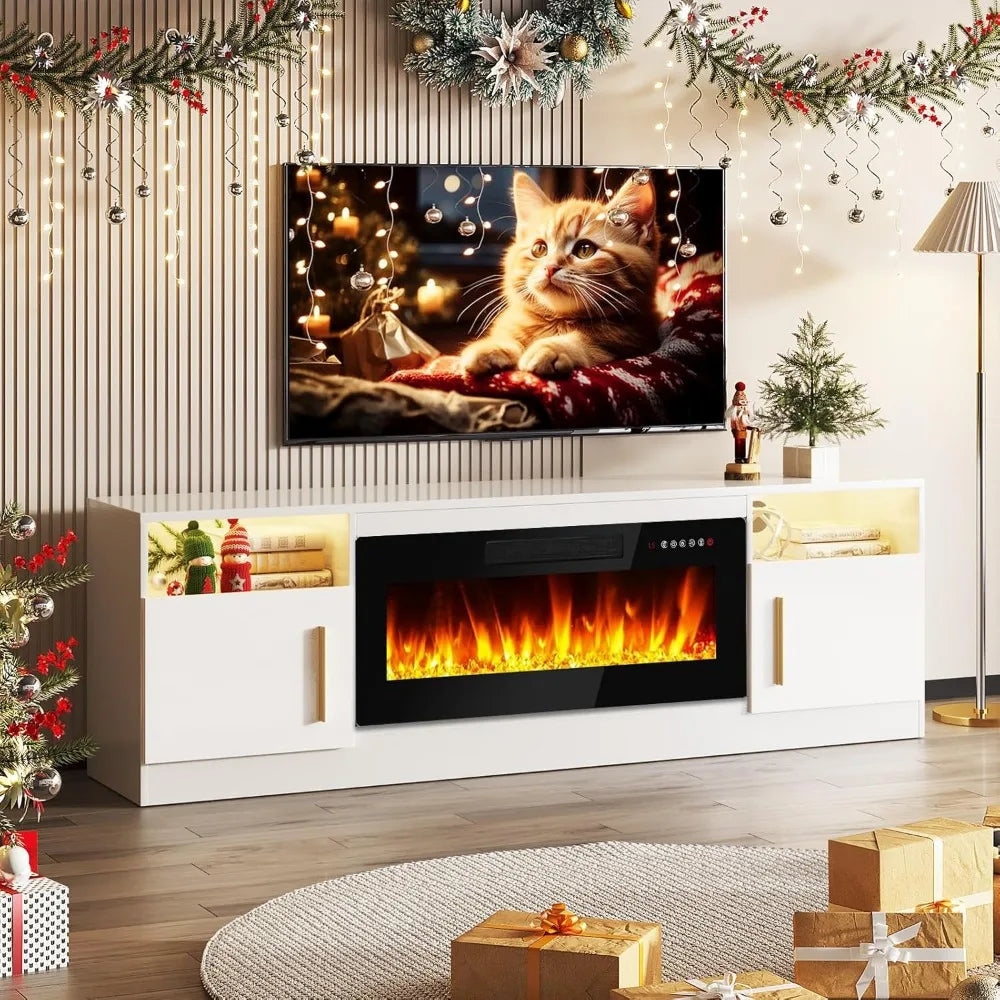 Fireplace TV Stand Entertainment Center 70" Wooden TV Stand for 80" TVs