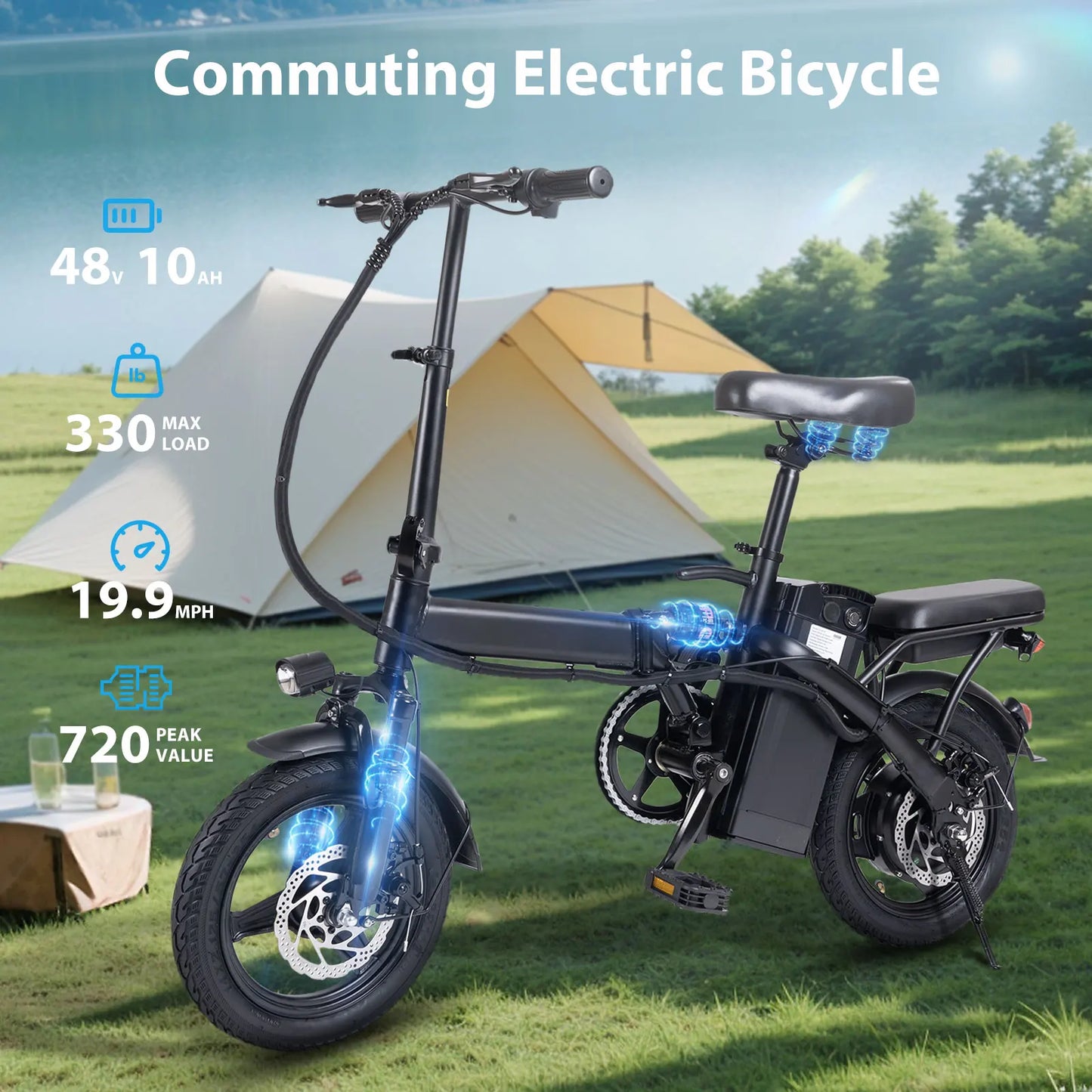 Ljustra 400W Foldable Electric Bicycle 14 Inch 22 Mile Range 20MPH