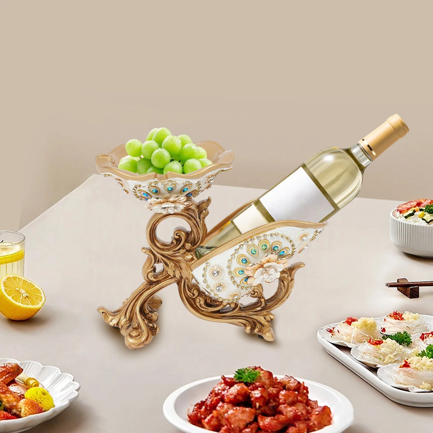 Golden European Style Resin Acrylic Wine Bottle Rack Tabletop Holder