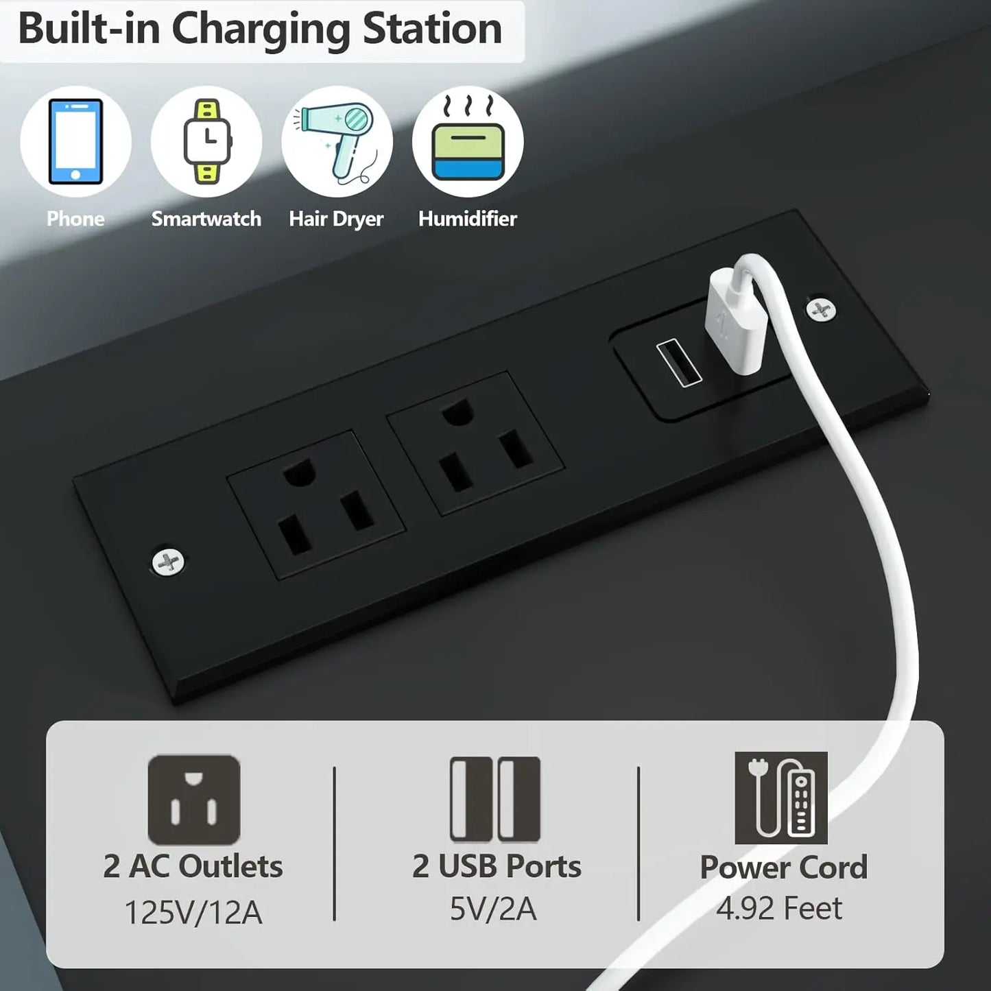 Limited Time Offer 6 Drawer Dresser Modern Chest with Power Outlet LED Light