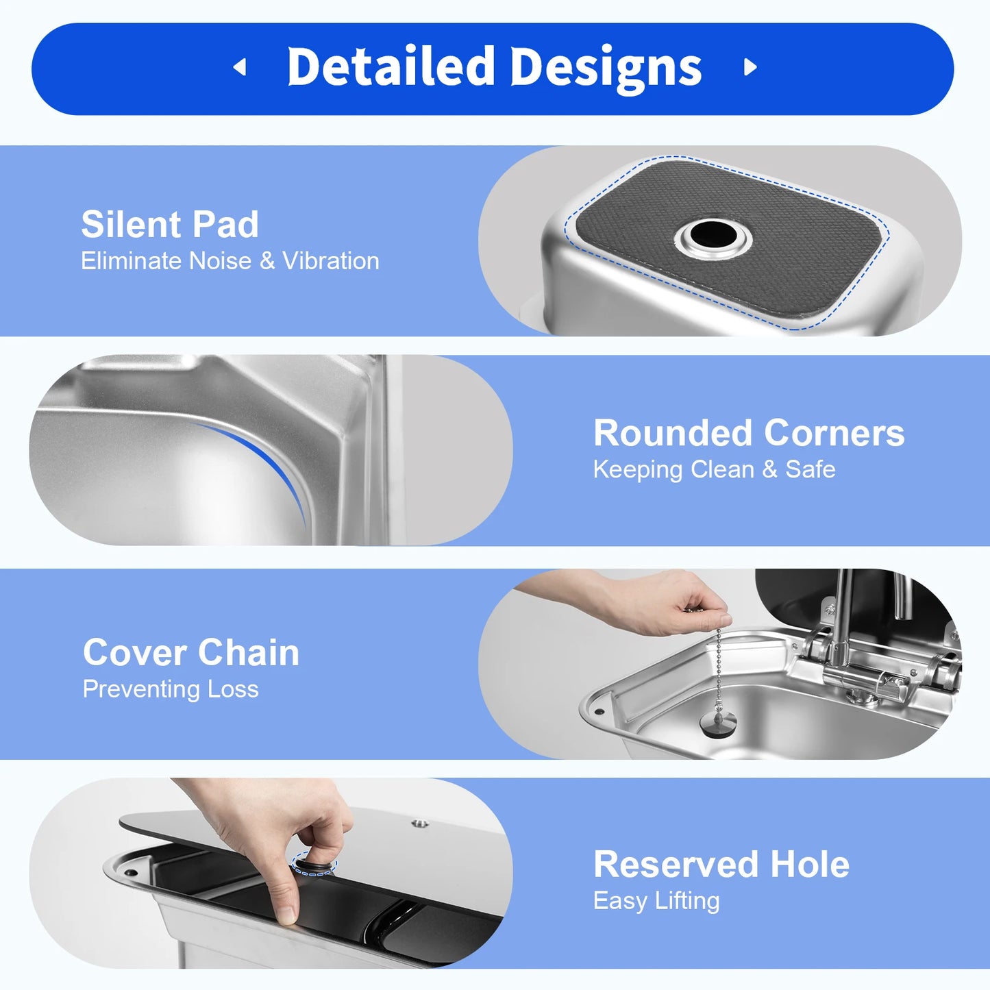 RV Sink Console Single Bowl Stainless Steel Kitchen Hand Wash Basin
