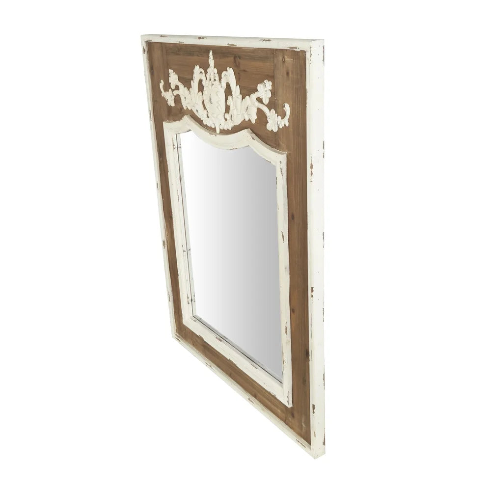 Brown Carved Floral Wall Mirror Rustic Home Decor Accent Piece 33x43