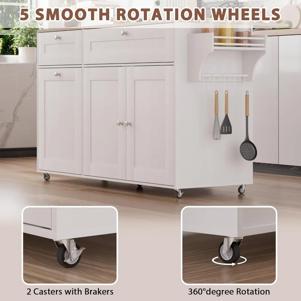 Kitchen Island with Storage Rolling Cart Drop Leaf Power Outlet