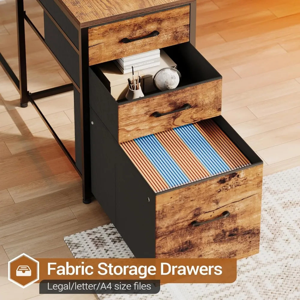 L Shaped Desk with Storage Shelves and USB Charging for Home Office