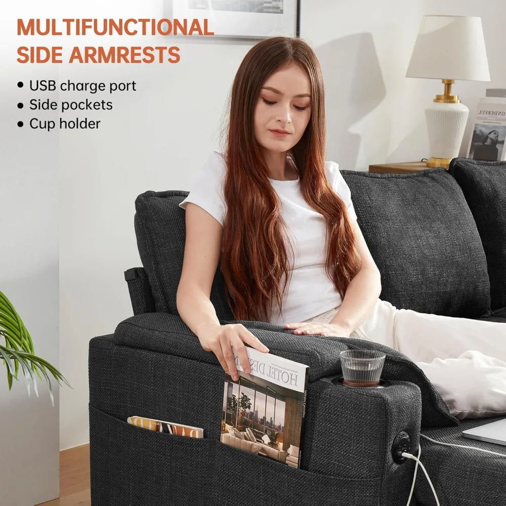 Ljustra Sofa Bed Sleeper Couch with Chaise Storage USB Cup Holder
