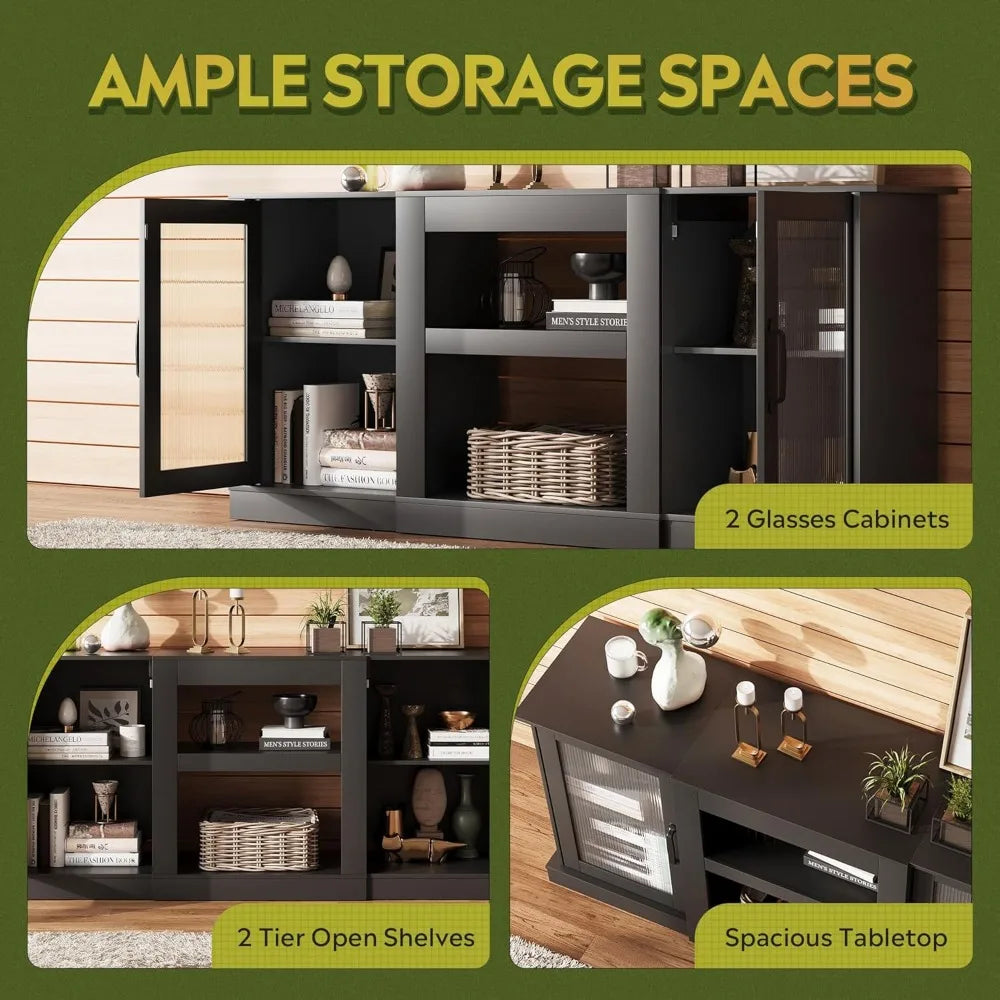 Retro TV Stand 65 Inch Modern Entertainment Center with Storage Shelves