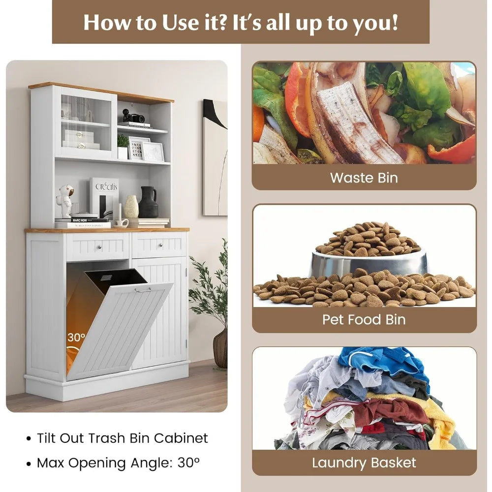 68 Inch Tall Kitchen Pantry Cabinet Buffet with Sliding Glass Door