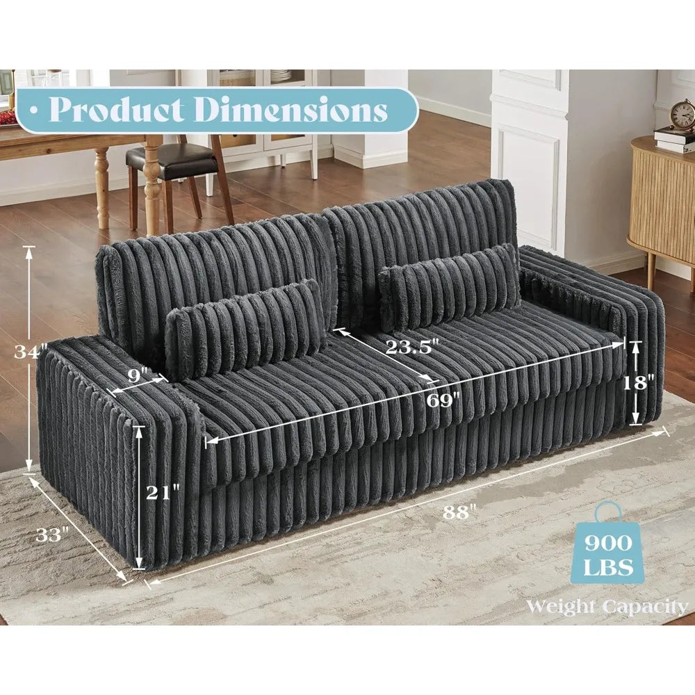 Ljustra 88 Inch Modern Oversized Sofa with Lumbar Pillows 3 Seater Couch