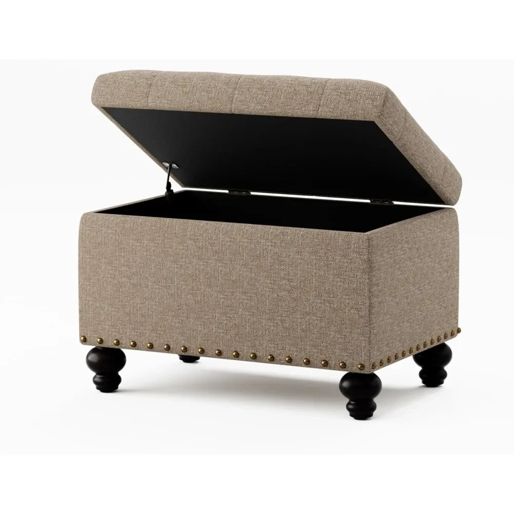 Small Ottoman with Storage Upholstered Button Tufted Footrest 24 Inch