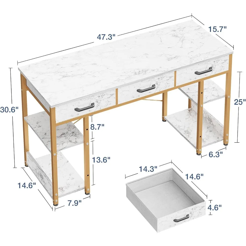 Small Office Desk with Fabric Drawers Modern Writing Table 48 Inch
