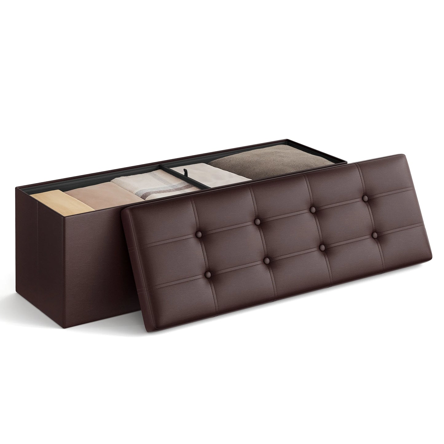 Ljustra 43 Inch Folding Storage Ottoman Bench Coffee Table Faux Leather