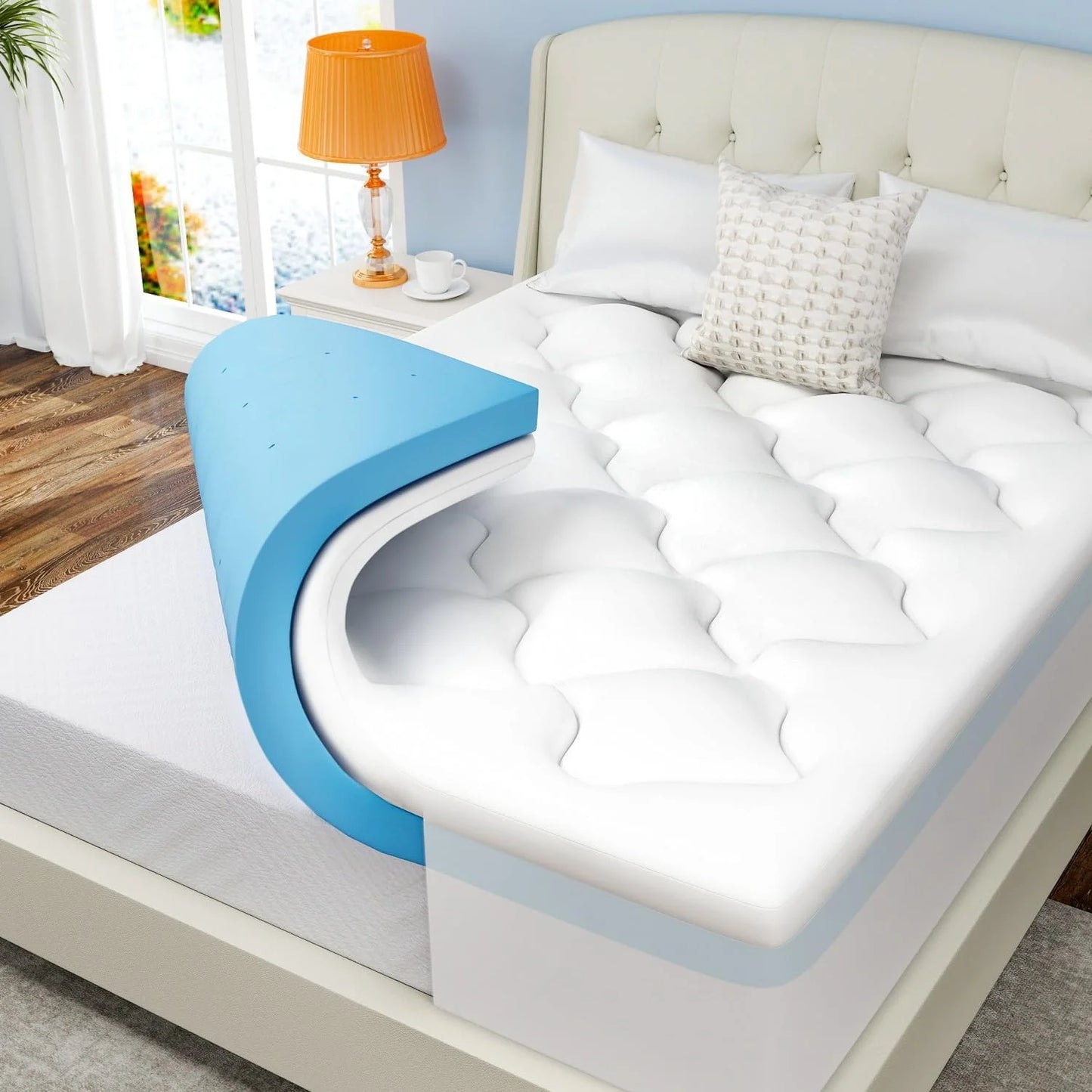 Ljustra 4 Inch Dual Layer Gel Memory Foam Mattress Topper for Back Support