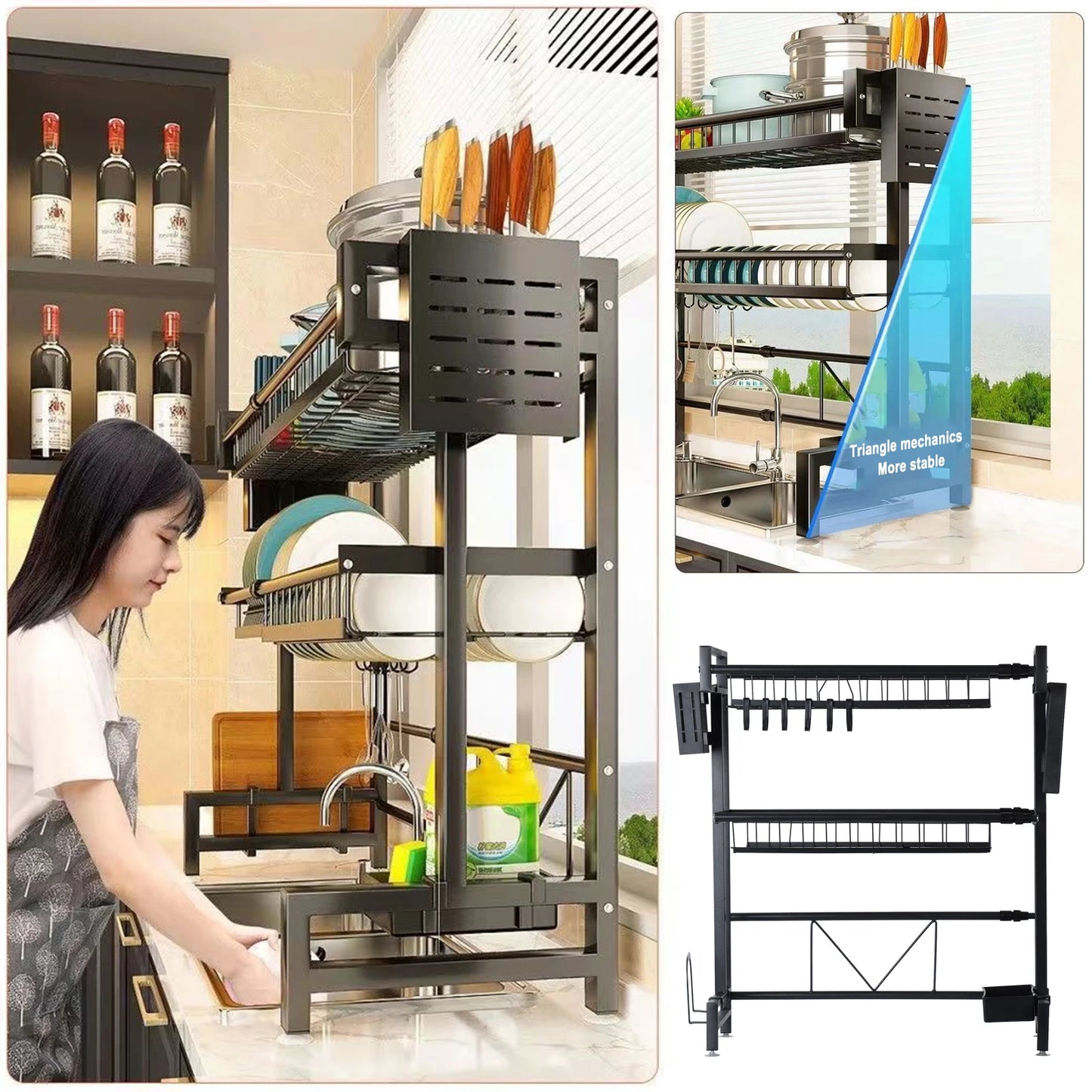2 Tier Kitchen Storage Shelf Over Sink Adjustable Dish Drying Rack