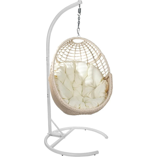 Egg Swing Chair with Stand Rattan Wicker Outdoor Hammock Patio Chair